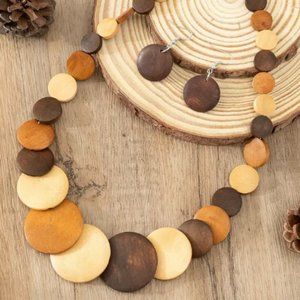 Wood Boho Necklace and Earring Set